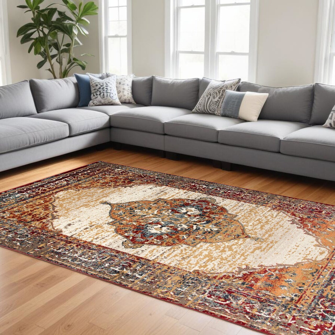 Edge Collections - 8' X 10' - Red - Stain-Resistant Medallion Area Rug for Cozy Spaces - 1 Piece